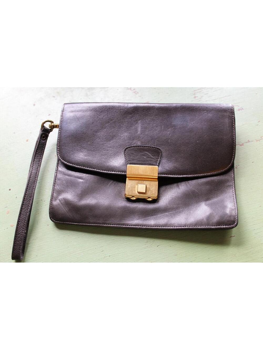 Vintage BELLA SOFT Dark Brown Lambskin Leather Clutch Purse w/ Combination Lock